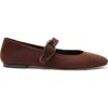 Larroude Verona Suede Mary Jane Ballerina Flats In Brown