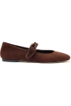 Larroude Verona Suede Mary Jane Ballerina Flats In Brown