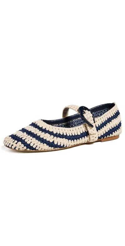 Larroude Verona Crochet Flats Navy And Ivory Crochet