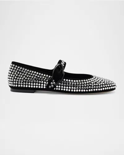 Larroude Verona Crystal Mary Jane Ballerina Flats In Black