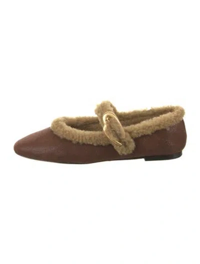 Pre-owned Larroude Verona Leather Mary Jane Flats In Brown