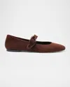 Larroude Verona Suede Mary Jane Ballerina Flats In Brown