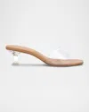 Larroude Vivi Clear Leather Kitten-heel Mules In Tan