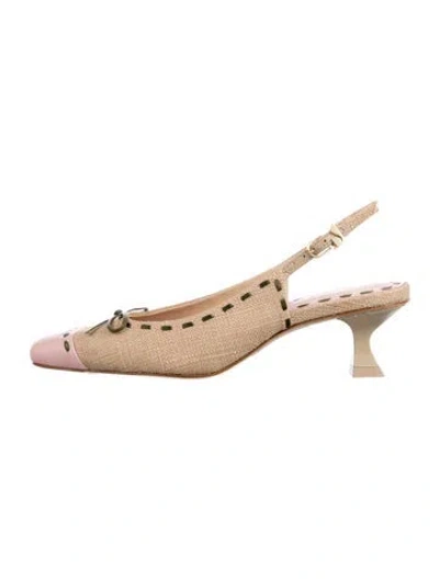 Pre-owned Larroude Whipstitch Trim Slingback Pumps In Gold