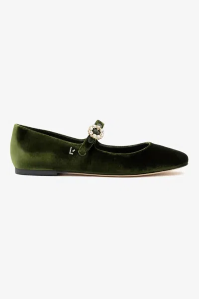 Larroude Women's Blair Ballet Flat In Bosco Velvet In Green