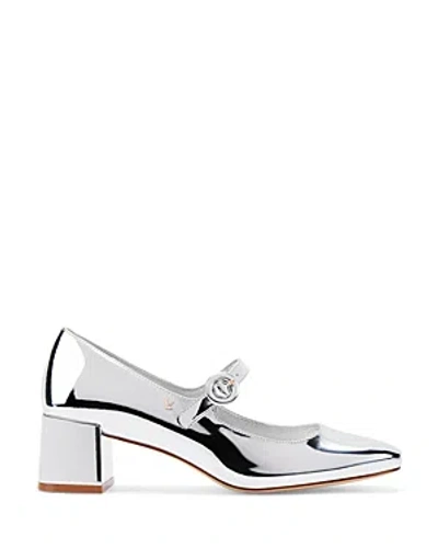 Larroude Women's Blair Buckled Ankle Strap Block Heel Pumps In Silver