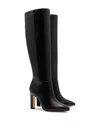 Larroude Cindy Leather Block-heel Knee Boots In Black