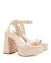 Larroude Dolly Embroidered Raffia Platform Sandal In Natural