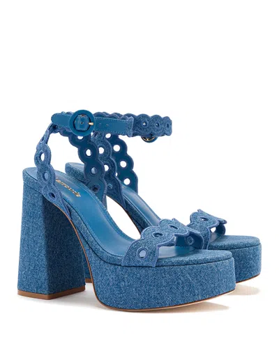 Larroude Women's Dolly Broderie Slip On Sandals In Stone Blue
