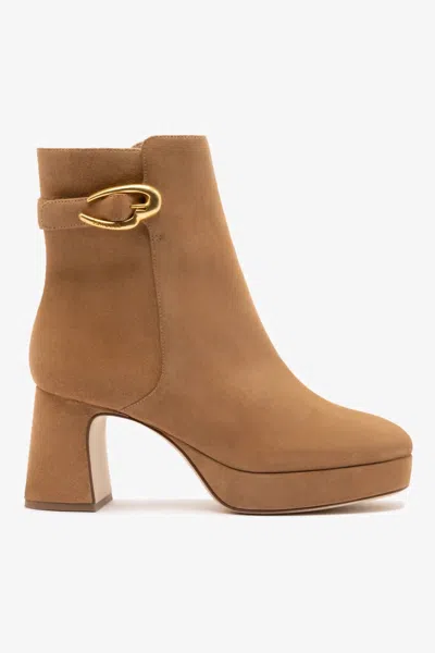 Larroude Women's Dolly Verona Low Boot In Peanut Suede In Brown