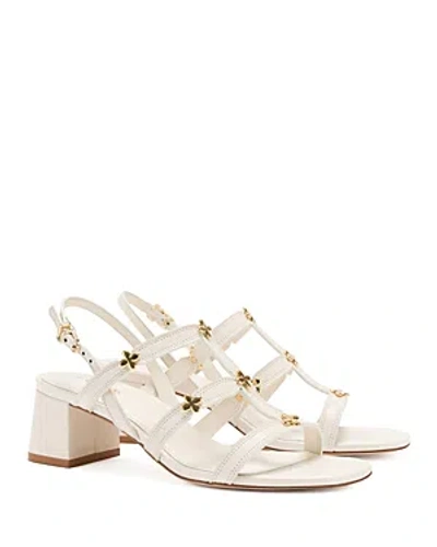 Larroude Women's Harmony 45mm Floral-studded Leather Sandals In Ivory