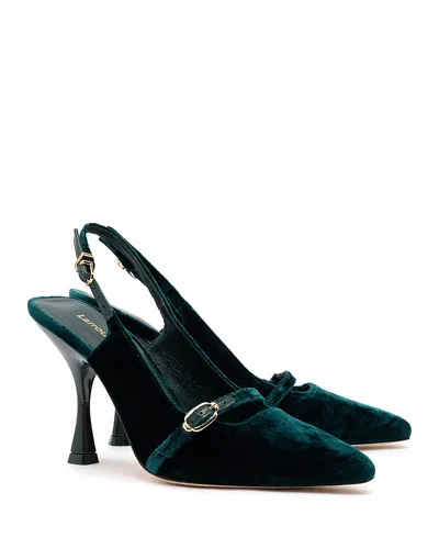 Larroude Ines Velvet Buckle Slingback Pumps In Jungle