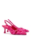 Larroude Ines Velvet Buckle Slingback Pumps In Shocking Pink