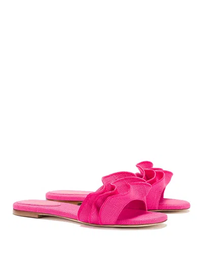 Larroude Larroudé Ivy Ruffle Raffia Slide Sandal In Pink