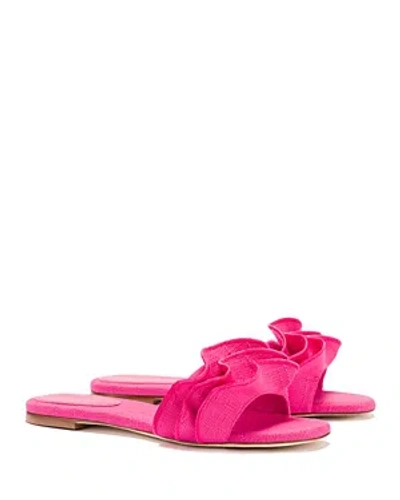 Larroude Larroudé Ivy Ruffle Raffia Slide Sandal In Pink