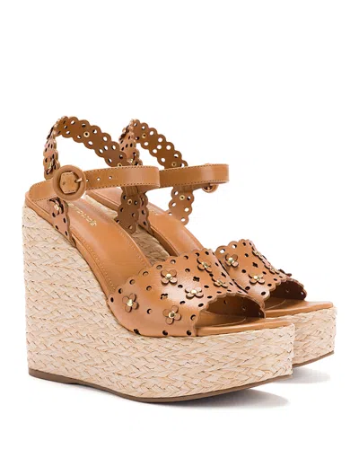 Larroude Women's Jasmine Flower Detail Espadrille Wedge Platform Sandals In Brown