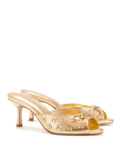 Larroude Women's Jasmine Flower Detail Mule Sandals In Gold