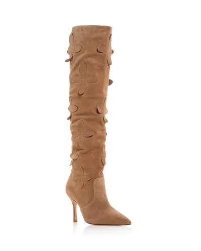 Larroude Women's Julia Flower Embellished Boots In Peanut