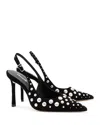 Larroude Kaitlan Studded Suede Slingback Pumps In Black