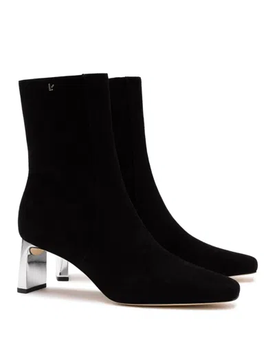 LARROUDE WOMEN'S LARROUDE ALEXIS BOOTS BLACK LEATHER SIDE ZIP ANKLE BOOTIE ZAP1776