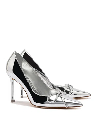 Larroude Linda Patent Bow Stiletto Pumps In Silver