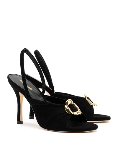 Larroude Mayfair Suede Buckle Slingback Sandals In Black