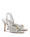 Larroude Mayfair Metallic Buckle Slingback Sandals In Silver
