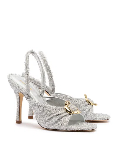 Larroude Mayfair Metallic Buckle Slingback Sandals In Silver