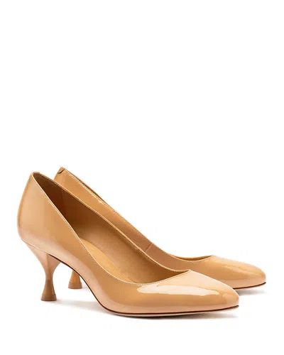Larroude Michelle Leather Low-heel Pumps In Tan