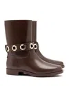Larroude Milan Leather Ankle-strap Booties In Brow