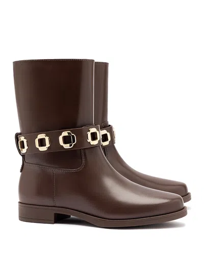 Larroude Milan Leather Ankle-strap Booties In Brown