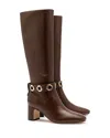 Larroude Milan Leather Ankle-strap Knee Boots In Brown