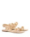 Larroude Milan Raffia Flat Slingback Sandals In Beige