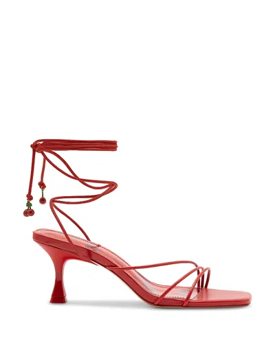 Larroude Women's Nadia Square Toe Strappy Mid Heel Sandals In Red