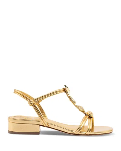 Larroude Women's Shelly Flat Metallic Leather Sandals In Gold