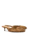 Larroude Sienna Suede Fringe Kitten Mules In Tobacco