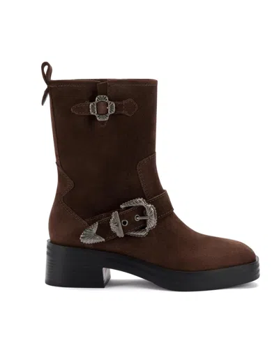 Larroude Women's Suede Moto Boot In Brown