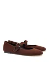 Larroude Verona Suede Mary Jane Ballerina Flats In Brown
