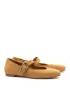 Larroude Verona Suede Mary Jane Ballerina Flats In Peanut