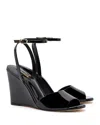 Larroude Yves Patent Ankle-strap Wedge Sandals In Black
