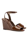Larroude Yves Patent Ankle-strap Wedge Sandals In Burnt Umber