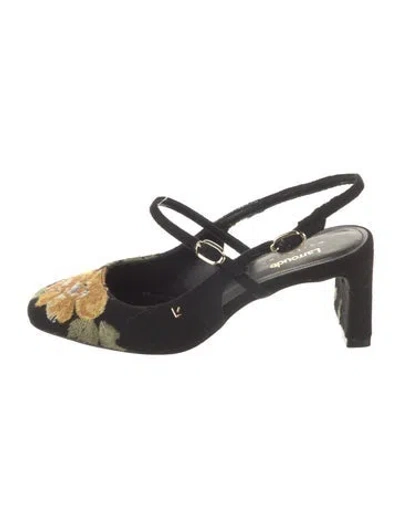 Pre-owned Larroude Wool Floral Print Slingback Pumps In Black