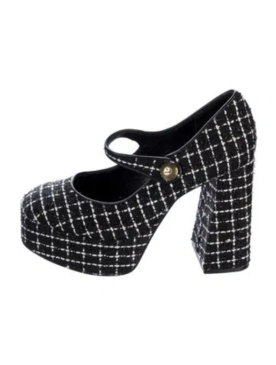 Pre-owned Larroude Wool Plaid Print Pumps In Blue