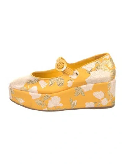 Pre-owned Larroude X Altuzarra Floral Print Glitter Accents Pumps In Yellow