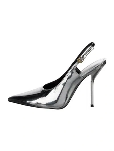 Pre-owned Larroude X Altuzarra Leather Slingback Pumps In Silver