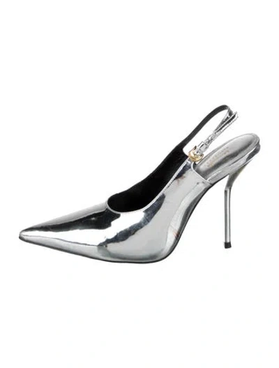 Pre-owned Larroude X Altuzarra Patent Leather Slingback Pumps In Silver