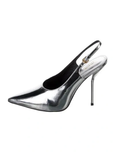 Pre-owned Larroude X Altuzarra Patent Leather Slingback Pumps In Silver