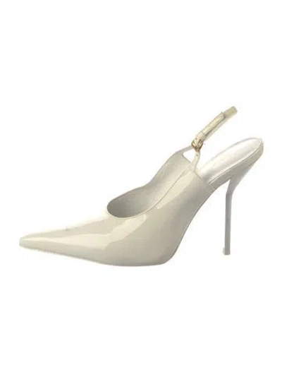 Pre-owned Larroude X Altuzarra Patent Leather Slingback Pumps In White