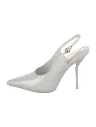 Pre-owned Larroude X Altuzarra Patent Leather Slingback Pumps In White