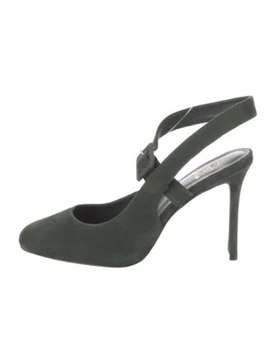 Pre-owned Larroude X D1st Suede Slingback Pumps In Green